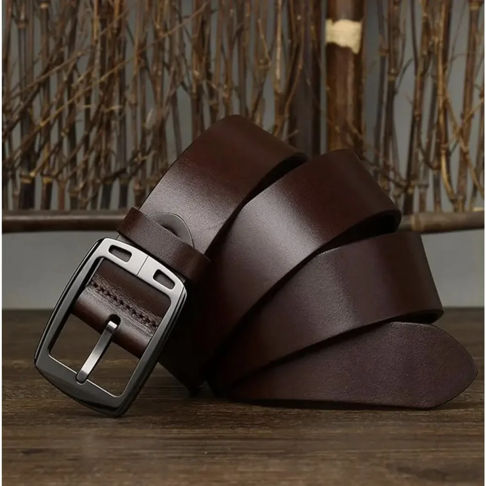 Fashion Pin Buckle Genuine Leather Mens Belt Coffee Brown 48in/120cm